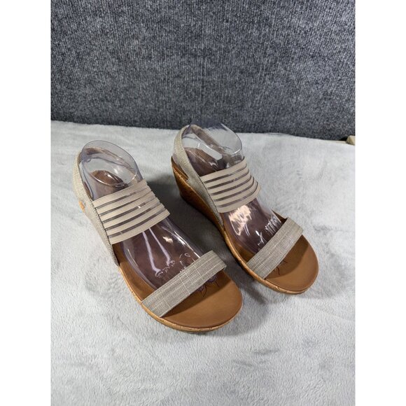 SKECHERS Luxe Foam Gray Cork Wedge Heel Sandals Womens Size 10 - Picture 14 of 16